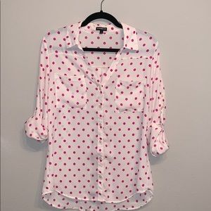 Pink polka dot button up blouse